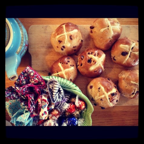 hot cross buns and easter eggs